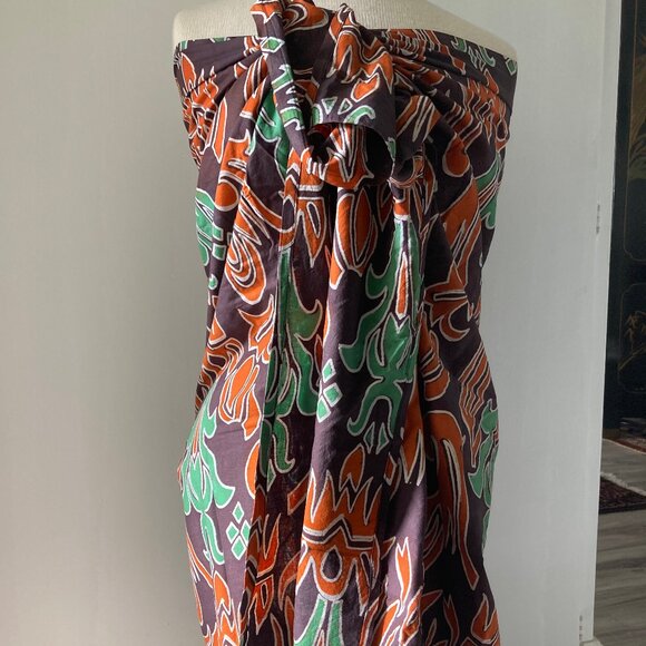 Brown, Orange, Green, White African Batik Fabric from Kenya - Picture 3 of 7